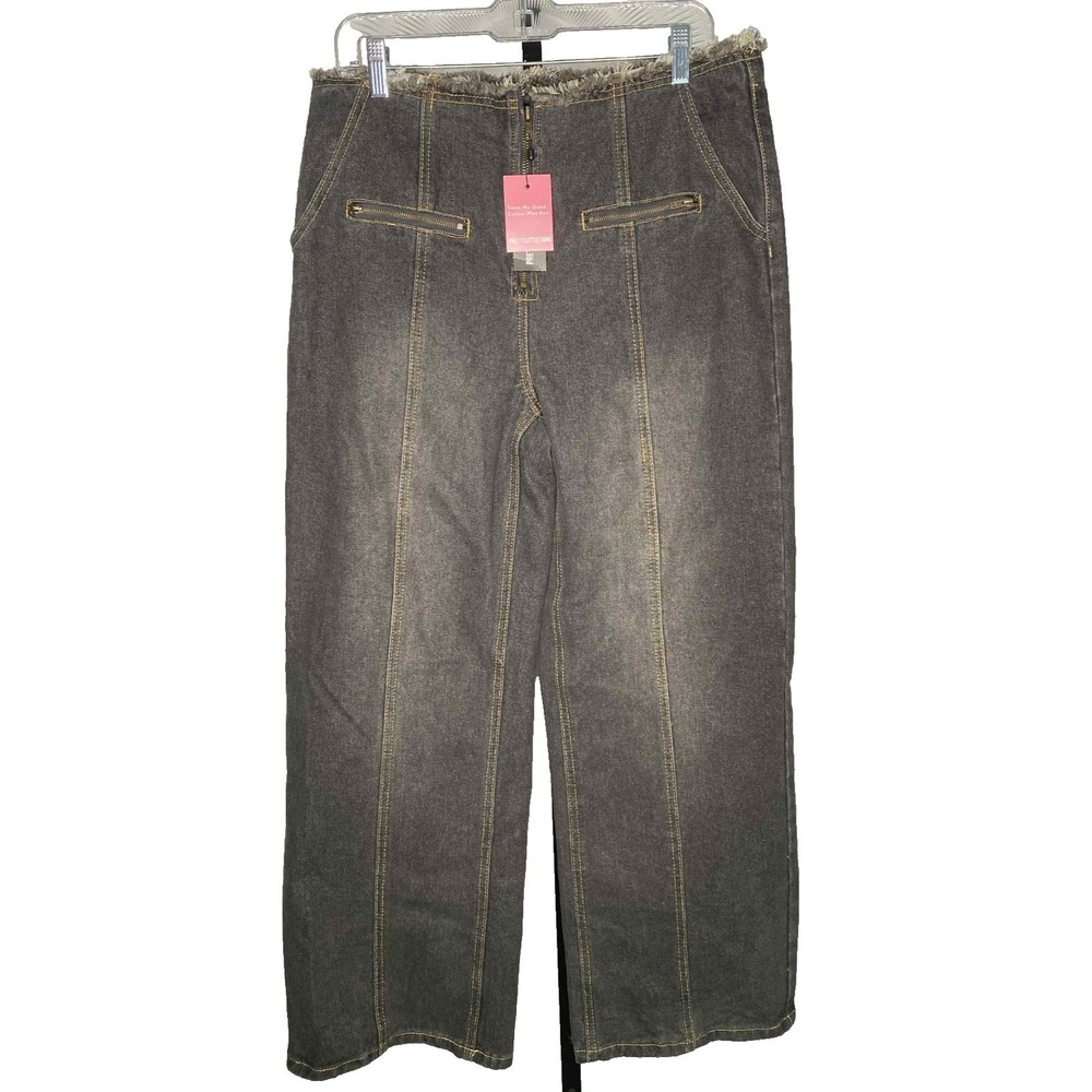 Pretty Little‎ Thing womens jeans gray high rise wide straight leg size 8 grunge